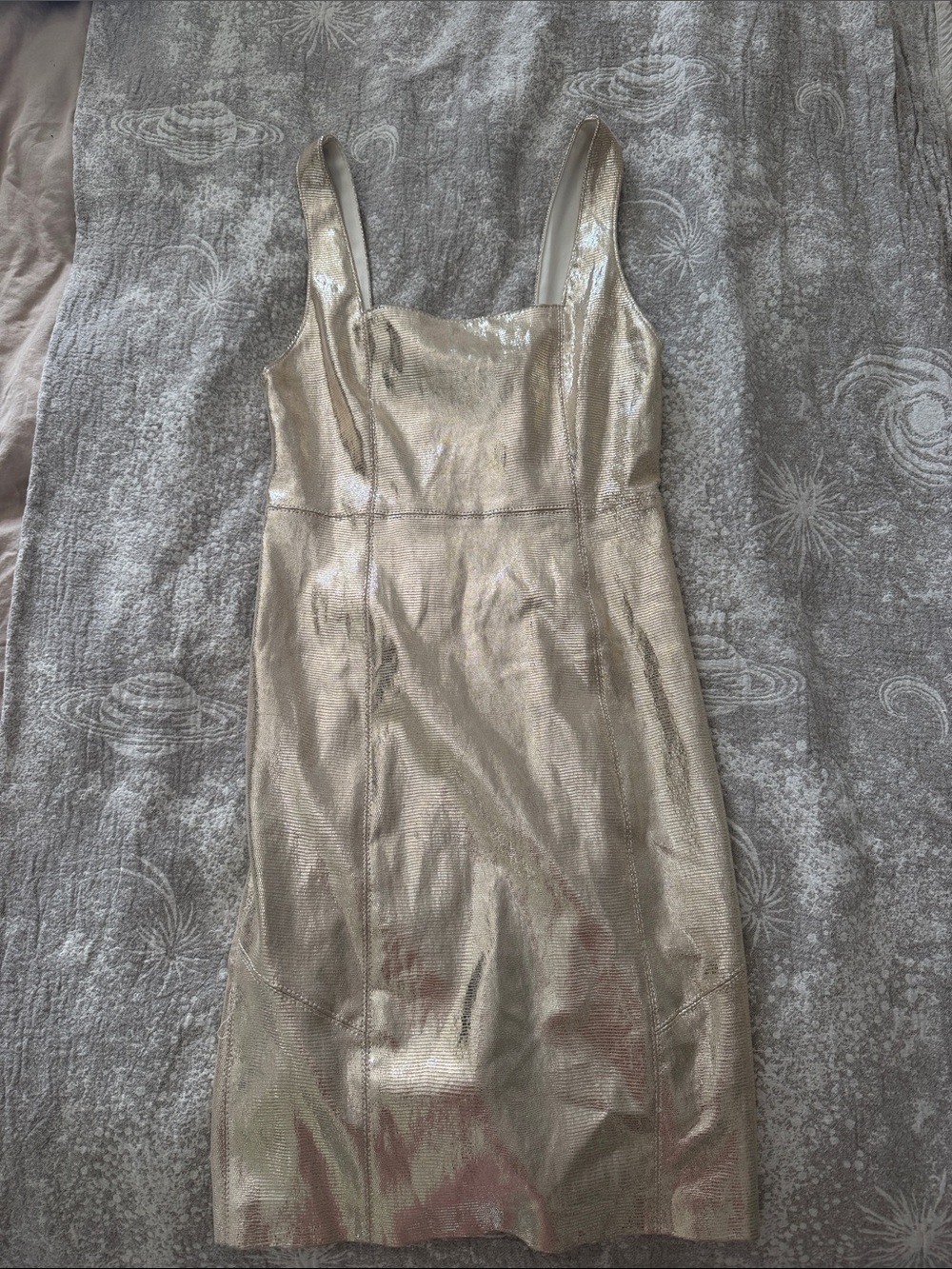 NWT Y2k Alice and Olivia Metallic Gold leather Dress